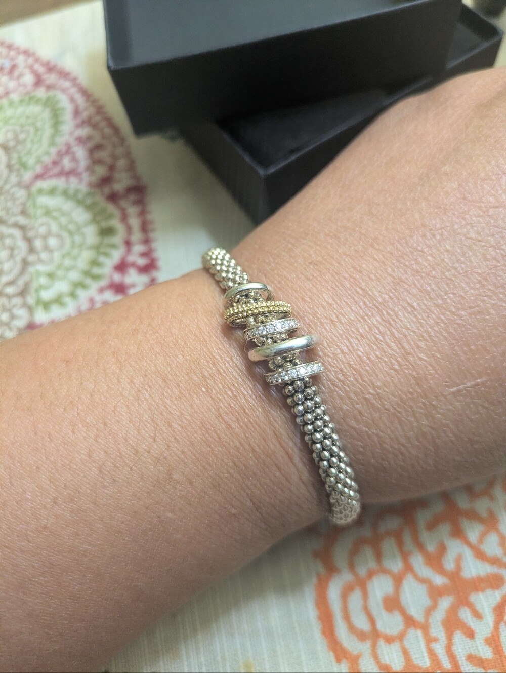 Two-Tone Five Ring Diamond Caviar Bracelet | 6mm - Picture 8 of 11